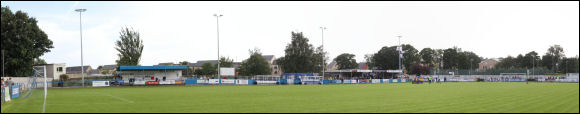 A 3/4 view from the corner flag at Guiseley's Nethermoor Park ground