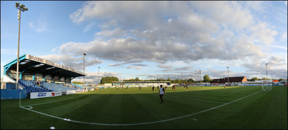 A panorama of Nuneaton's Liberty Way with the new stand in place