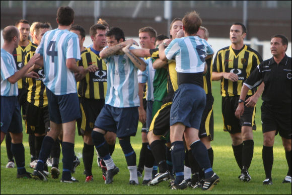 Tempers get a bit frayed in tonights friendly at Almondsbury!
