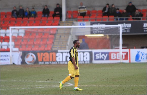 It's a long and lonely walk for Sahr Kabba as he gets sent off against Lowestoft