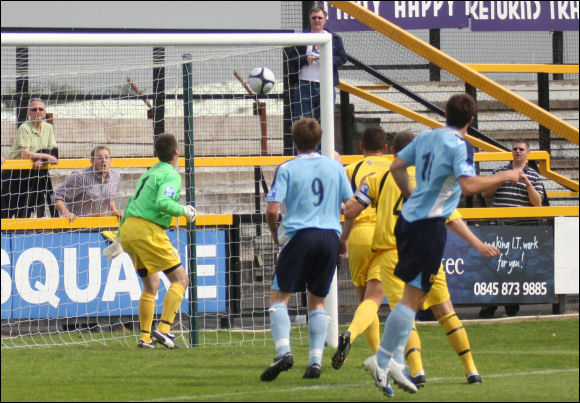 Mike Symons flicks in City's first ever goal in the Blue Square North