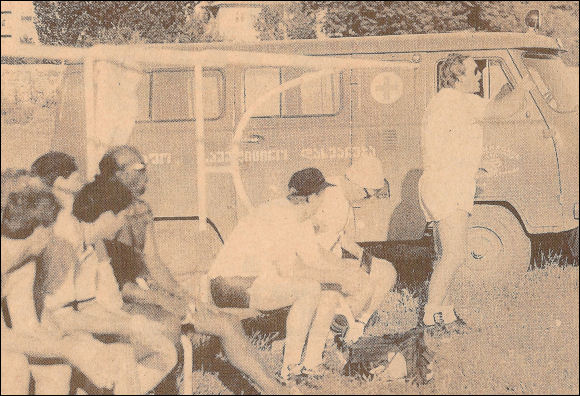 Steve Millard on his feet shouting instructions during the match against Achaltsiche