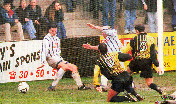 David Elsey (number 3) opens the scoring for City against Waterlooville