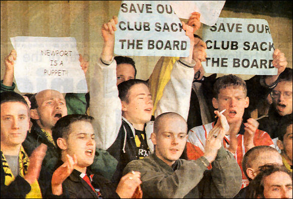 Gloucester City supporters make their feelings clear after the game against Kings Lynn